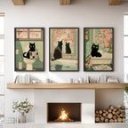 Funny Bathroom Poster. Japan Cat Pooping Wall Art Set of 3