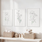 Modern Botanical Line Art Decor. 3 Piece Floral Print Set