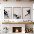 Black White Mountain Landscape Art Set of 3. Calming Nature