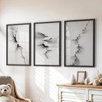 Abstract Mountain 3 Piece Wall Art. Black White Minimalist