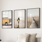 California Beach Set of 3 Prints. Surfer, Retro Van Decor