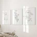 Modern Botanical Line Art Decor. 3 Piece Floral Print Set