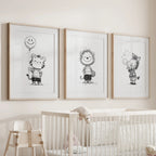 Black White Gender-Neutral Nursery Art Set. Lion Tiger Zebra