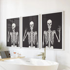 Halloween Skeleton Wall Art Set. 3 Piece Black Gothic Prints