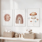 Minimalist Baby Room Wall Art Set of 3. Earthy Rainbow Theme