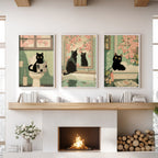 Funny Bathroom Poster. Japan Cat Pooping Wall Art Set of 3