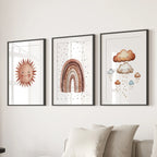 Minimalist Baby Room Wall Art Set of 3. Earthy Rainbow Theme