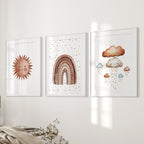 Minimalist Baby Room Wall Art Set of 3. Earthy Rainbow Theme