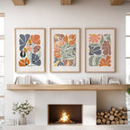 Boho Botanical Set of 3 Wall Art. Abstract Flowers Prints