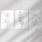 Modern Botanical Line Art Decor. 3 Piece Floral Print Set
