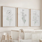 Modern Botanical Line Art Decor. 3 Piece Floral Print Set